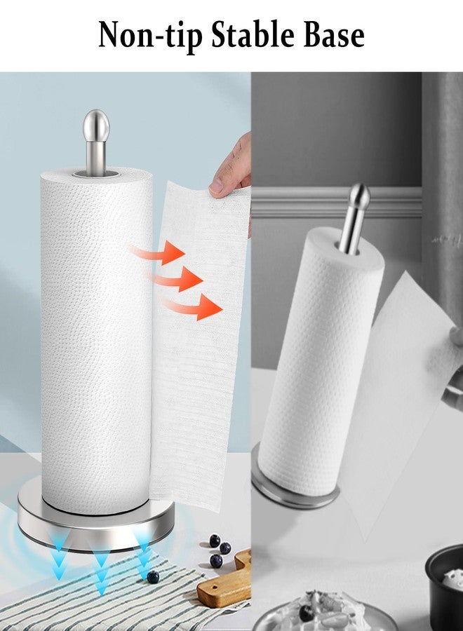 DAWNER Paper Towel Holder for Countertop, Easy One-Handed Tear, Stainless Steel, Weighted Base with Suction Cups, Non-Slip Paper Towel Stand for Kitchen, Bathroom, Brushed Nickel - Image 3